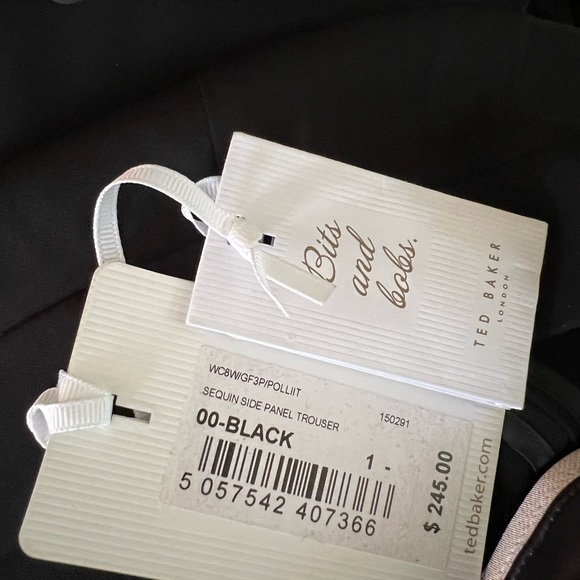 NWT Ted Baker London Black Sequin Side Panel Trouser Cropped Size 1 or US 4 - Picture 4 of 8